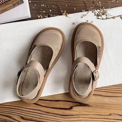 Forest Style Linen Toe Cap Sandals for Women with Soft Soles, Summer Breathable Mesh Shoes, College Wind Tunnel Hole Shoes for Outdoor Wear