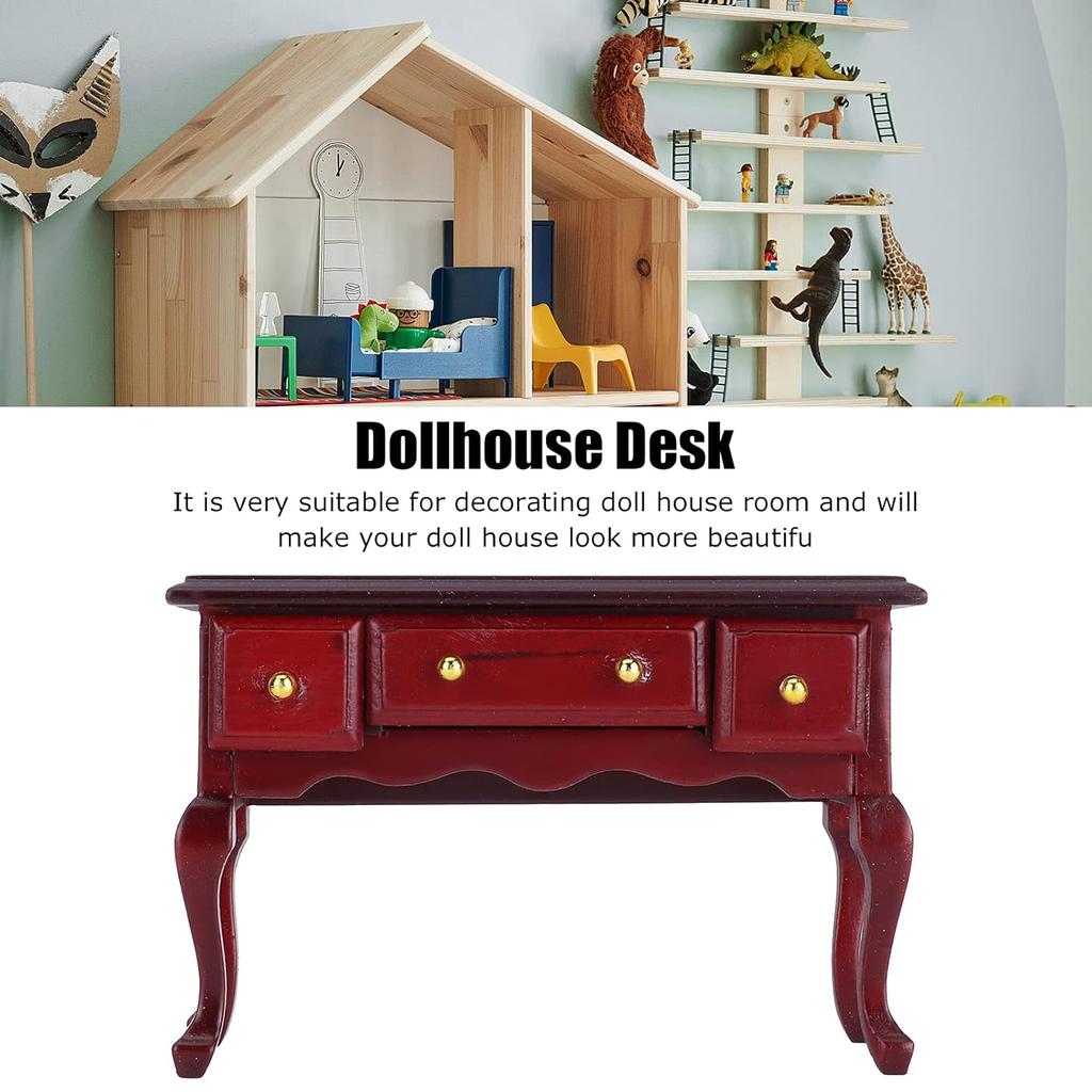 1:12 Dollhouse Miniature Desk, Mini Wooden Dollhouse Table Furnishings Accessories, 9.5 X 6.3 X 4cm/3.7 X 2.5 X 1.6in