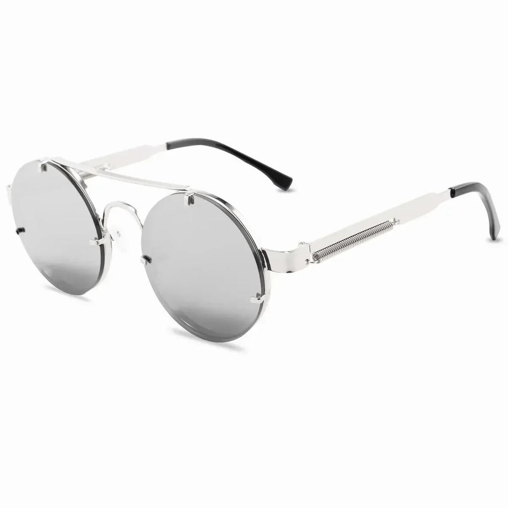 Round Steampunk Sunglasses Men Vintage Rimless Sun Glasses For Women Metal Punk Sun Glasses Elastic Temples Lentes