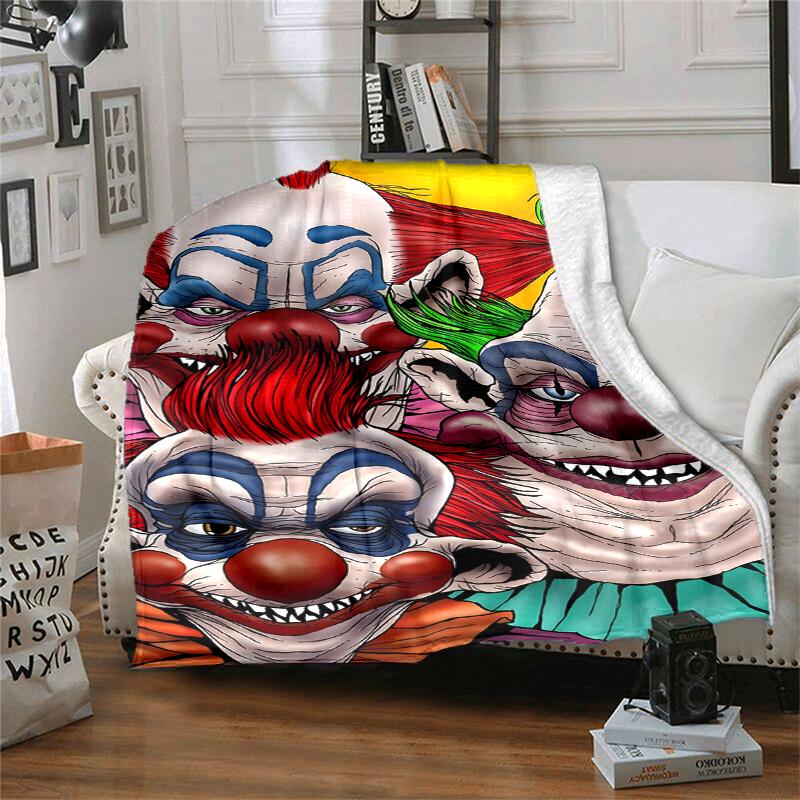 Horror Clown Circus Flannel Blanket Soft Warm All-Season Throw, Design for Camping, Car Travel, Hiking Sofa, Bed, Office Perfect Gift for Parties