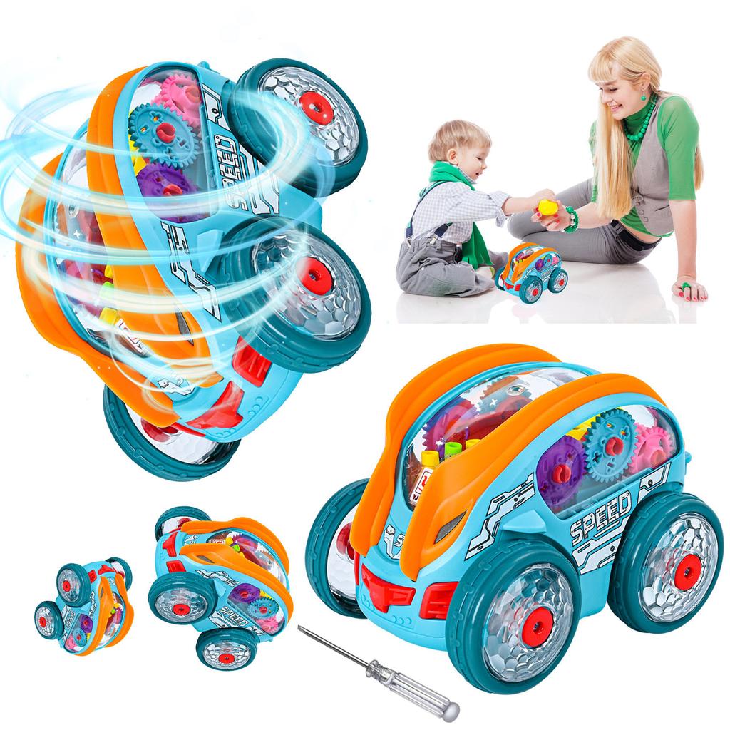 Gear Powered Car With Led Lights, Children's Transparent Luminous Toy Car, Toy Cars With Colorful Moving Gears,Suitable For Children Aged 1-3 Years