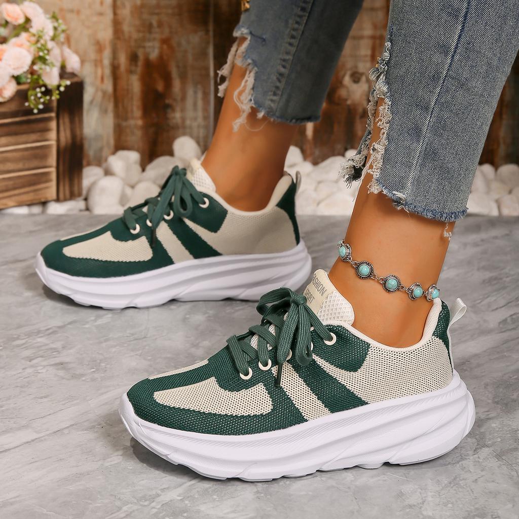 Mode Neue Damen-Vulkanisierschuhe Runde Zehenpartie Flache Schuhe für Damen Schnürschuhe Plateau Damen Sport Outdoor Lässig Low Top Air Mesh Schuhe