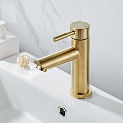 Robinet de baie din alamă masivă, robinet de lavoar pentru baie, mixer cu apă rece și caldă, robinet de chiuvetă, cu o singură manetă, montat pe punte, robinet auriu periat
