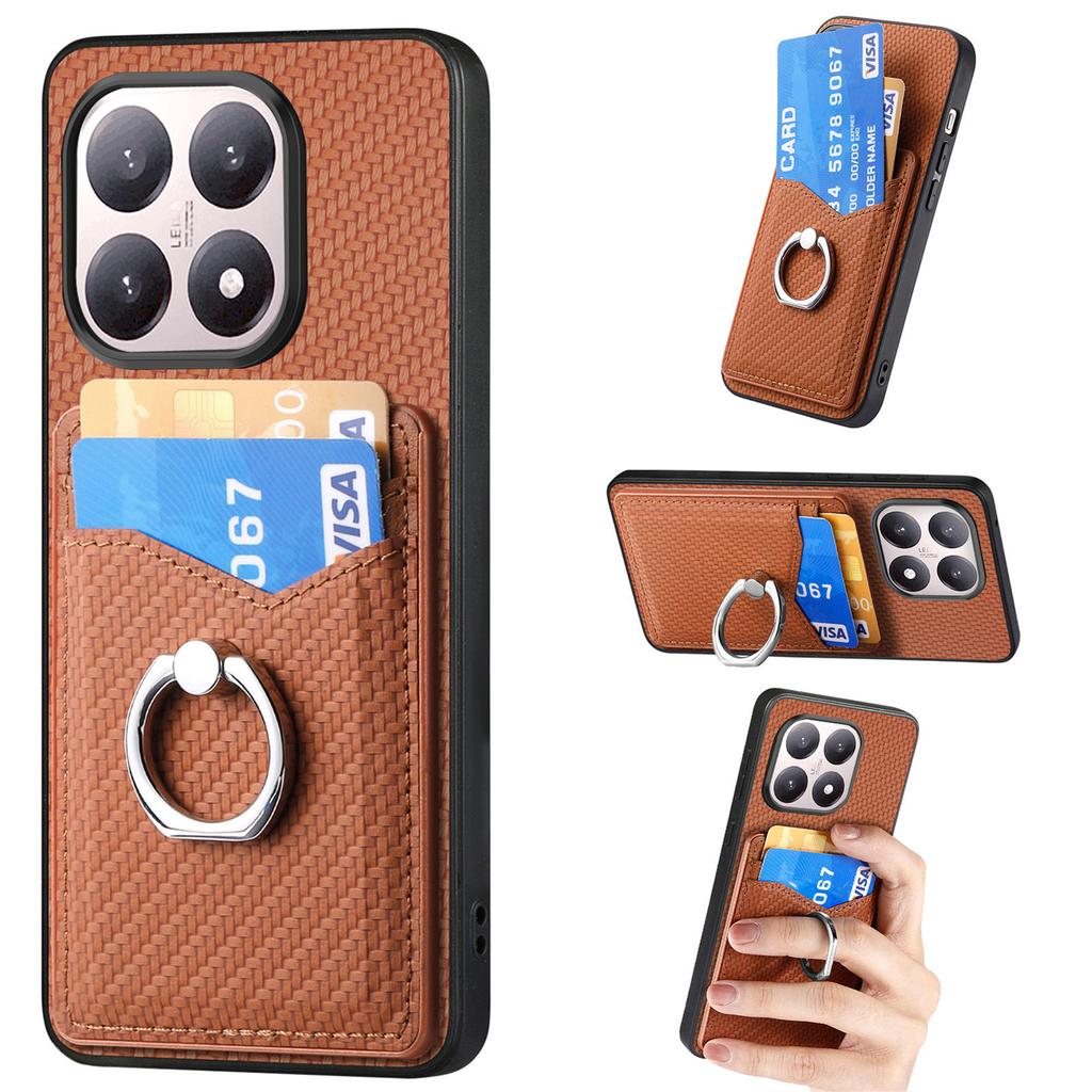 For Xiaomi 15T Case PU Leather Coated PC+TPU Phone Cover with Ring Holder Card Slots