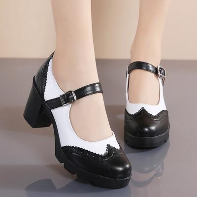 Neue Frauen Echtes Leder Schnalle Mary Janes Plattform Schuhe Frau Pumps High Heels Kleid Schuhe Retro Damen Hochzeit Schuhe