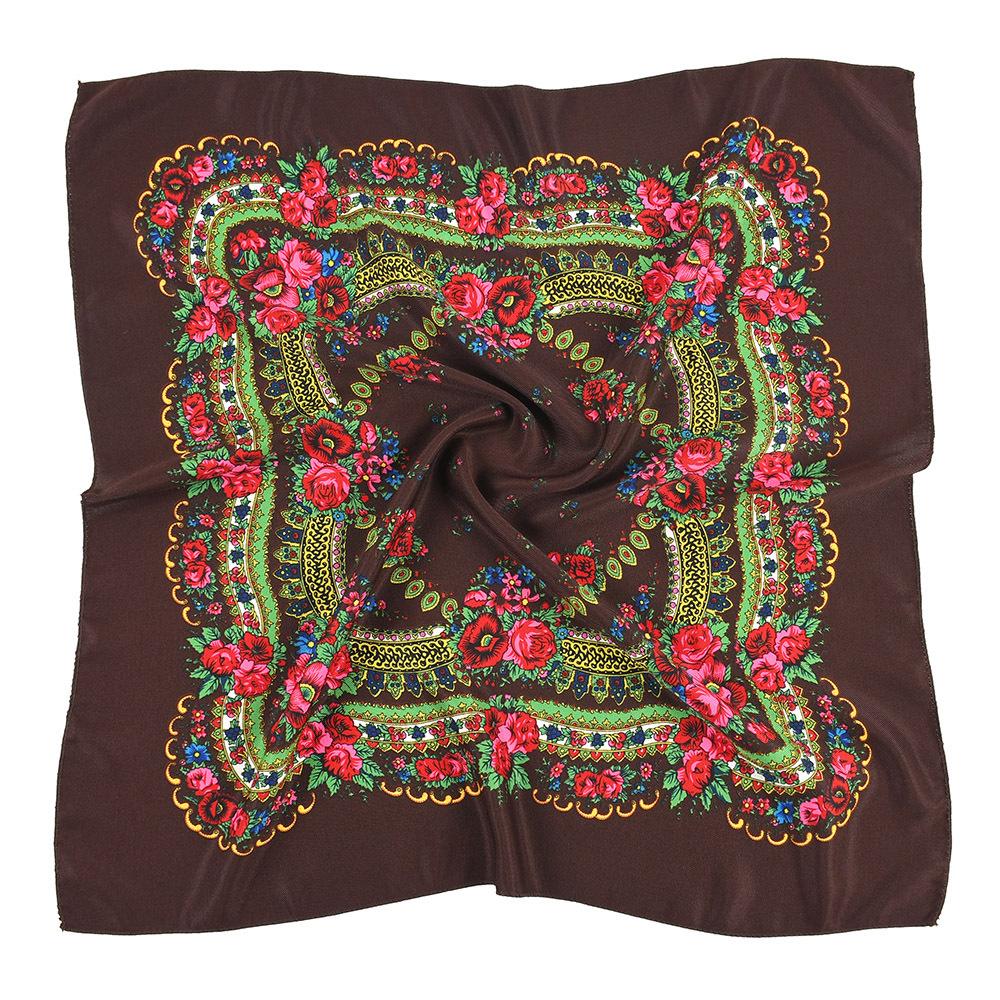 Russian Floral Printed Women's Head Wraps National Style Square Scarf Female Bandana Handkerchief Ethnic Shawl 70*70cm
