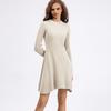 Johnature Dresses Fall Winter Women Knitted Long Sleeve Solid Color Slim Bottom Worn Fashion A-Line Render Dresses