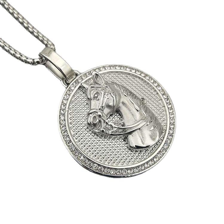 2026 Jewelry Fashion Trend Inlaid Zircon Disc Horsehead Pendant Men's Party Jewelry Accessories