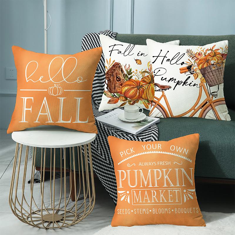 Autumn New Pumpkin Maple Leaf Pillow Cover Letter Print Sofa Home Decoration Cushion Pillow Backrest