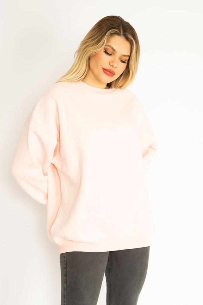 Women's Style Big Size Sweatshirt Large Size Pink 3 Threads Fleece Sweatshirt