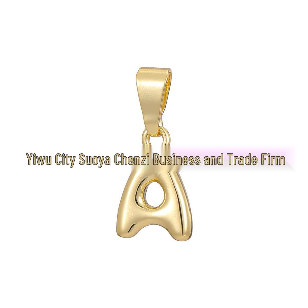 18k Gold-Plated Brass Mini Bubble Letter Pendant Necklace, DIY Personalized with 26 English Letters.
