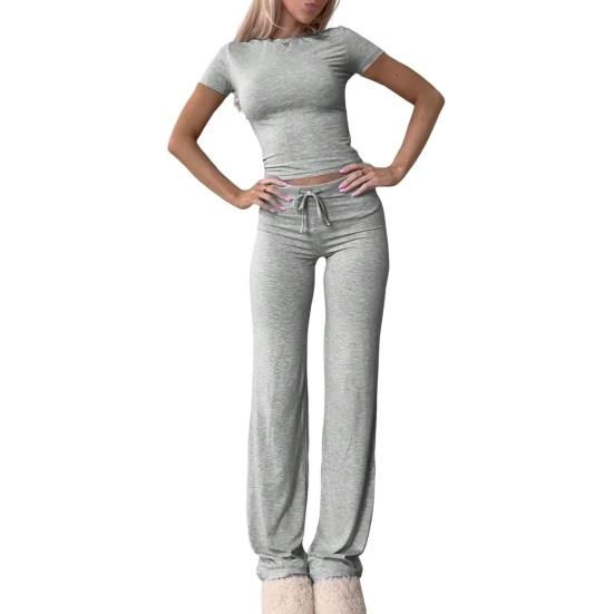 Women's 2 Piece Lounge Sets Short Sleeve Crop Top And High Waist Wide Leg Pants Matching Tracksuit Summer Casual Workout Outfits