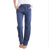 Women's Summer Casual Wide Leg Pants High Waist Tie Belt Loose Cotton Linen Pants for Women