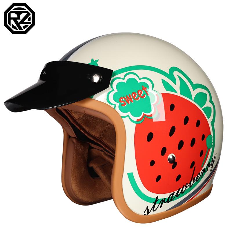 

Retro helmet motorcycle hard hat high value scooter three quarter half helmet men and women four seasons M земляничный