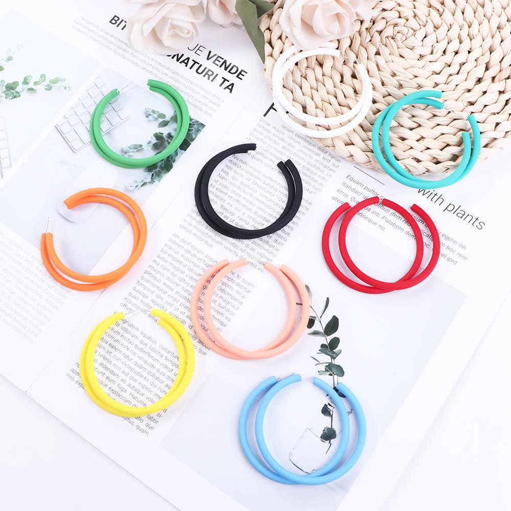 Fashion Round Candy Color Simple Geometric Round Earrings Women Jewelry C-shaped Hoop Earrings
