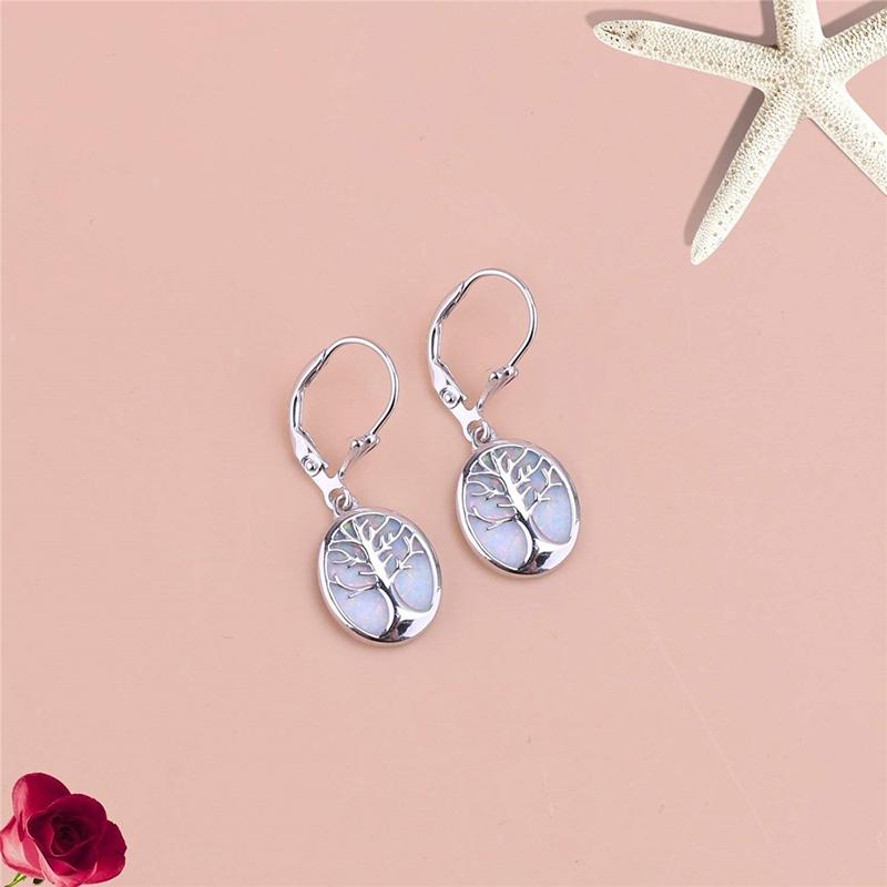Módní Stylové Náušnice Strom Života Dlouhé Visací Boho Ženy Syntetický Modrý Fire Opal Femme Přehnané Statement Šperky Doplňky Suvenýr