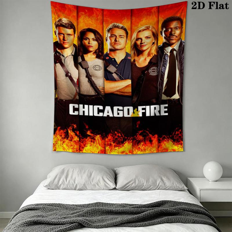 Chicago Fire Wall Tapestry Aesthetic Wall Hanging Printed Fabric Blanket Decorative Tapestries for Bedroom Living Room Home Decor