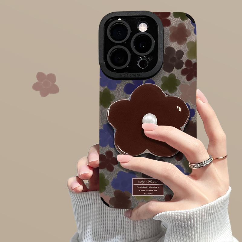 Flower bracket bracelet for Apple 16 retro mobile phone case iphone14pro flip fur 15 soft silicone 13