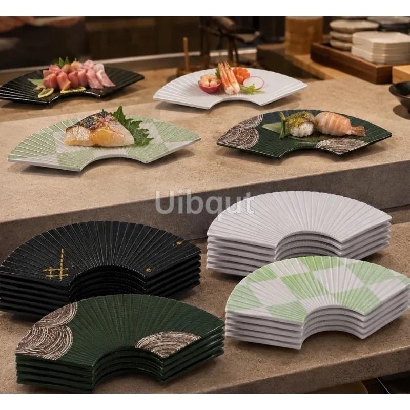 Melamine Fan Shaped Striped Plate Restaurant Creative Sushi Plate Afternoon Tea Cake Dessert Decor Plate Japanese Tableware Dish