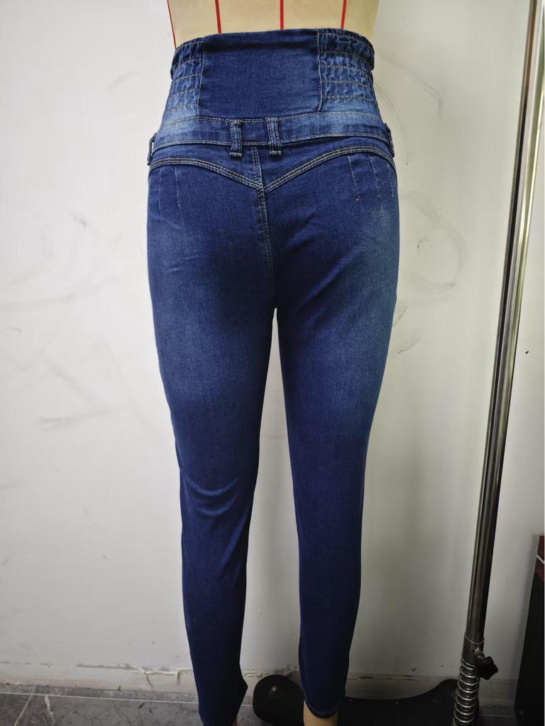 2025 Europeiska & Amerikanska Blå Deformerade Stretchjeans med Hög Midja