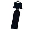 V-neck Knitted Dress Women's Summer Waist Slim-fitting Hip-wrapped Long Dress Commuter Elegant Temperament Skirt