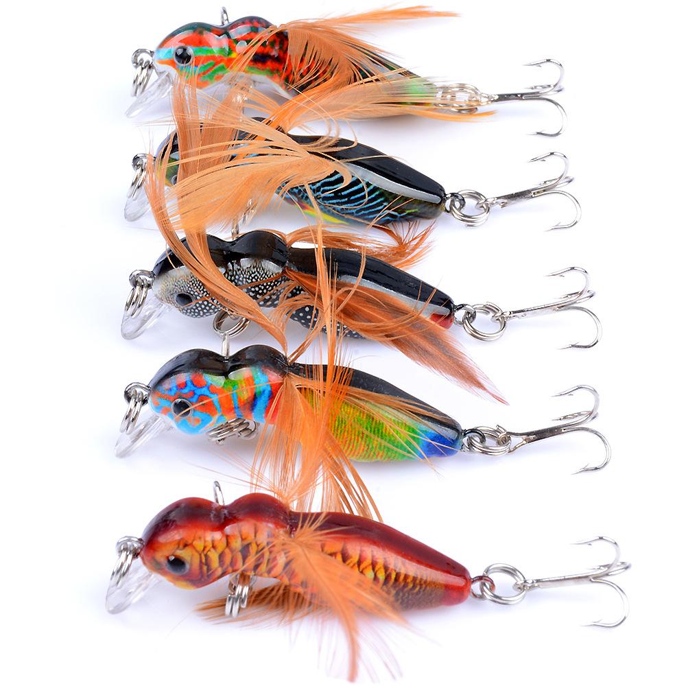 1Pcs Ant Minnow Fishing Lures Bait Hooks 3.2cm/4.5g Feather Fake Bait Hard Fishing Rattle Bead 3D Eye