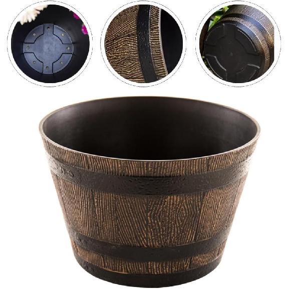 

Happyyami Wine Barrel Planter Resin Flower Pot Barrel Planter Garden Whiskey Barrel Planter Pot Boxes Container Outdoor Indoor Flower Pot with Hole
