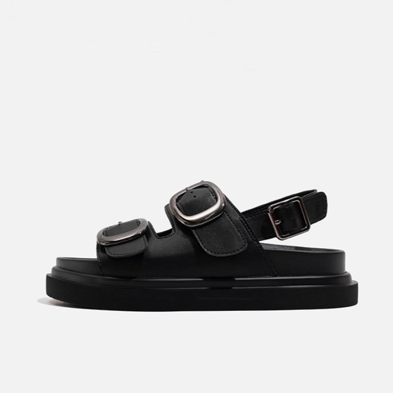 

Сандалии на толстой подошве с ремешком на щиколотке женские лето 2025 новые для улицы универсальная юбка британский стиль студенческие римские туфли 40 чёрный