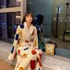 Women Print Mid-calf Robes Design Winter Warm Thick Korean Style Homewear Lounge Casual Popular Feminino Fashion Loose Bathrobe