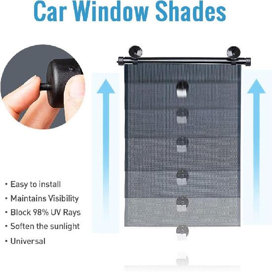 Car Window Shades - 2 Pack Window Shade For Baby In Cars For Car Blocks Heat And UV Rays Glare Protection Roller Sunshade Visor (15.7"×17.7")