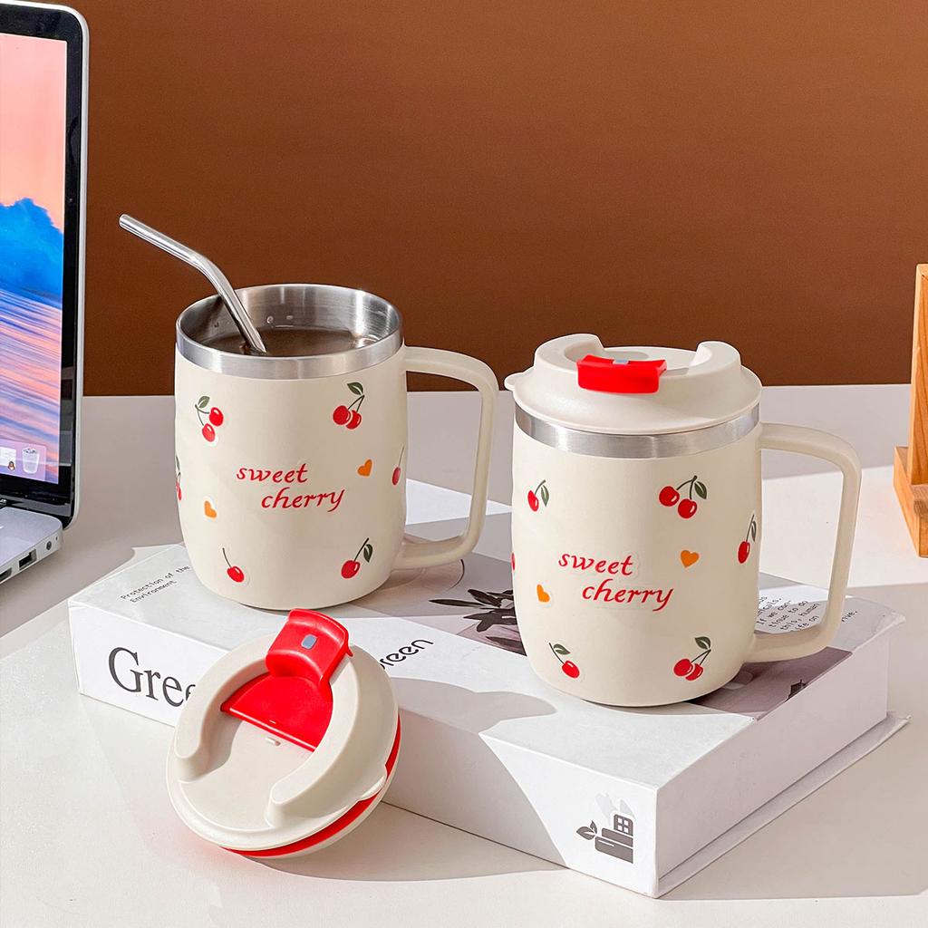 480ml Hrnček na kávu z nerezovej ocele 304 s rukoväťou proti popáleniu, Izolovaný dvojstenný pohár na pitie, Opakovane použiteľný nápojový riad