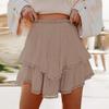 Mini Skirt with Hollow Crochet Design High-Waisted Style Double Layer Ruffle Hem Short Skirt Solid Color Cake Skirt