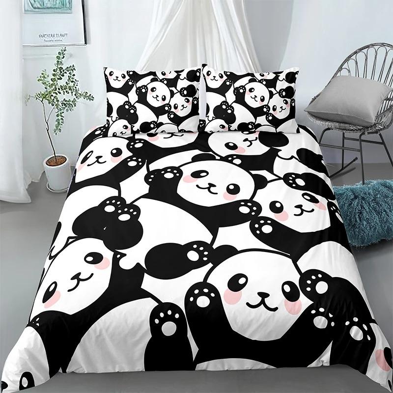 Panda Printed 2/3pcs Bedding Set Bamboo Duvet Cover for Adult Child Bedclothes and Pillowcases Comforter Covers Bed Sets King