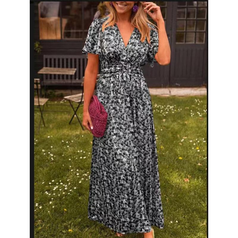 JPNTKY Women's Fashion Summer Spring  Short Sleeve V-Neck Casual Dresses