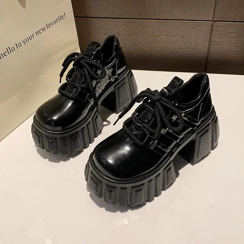 Fashion NEW Chunky Sneakers 2024 Autumn Casual Vulcanized Shoes Woman High Platform Breathable PU Leather 8CM Women Sports Dad Shoes