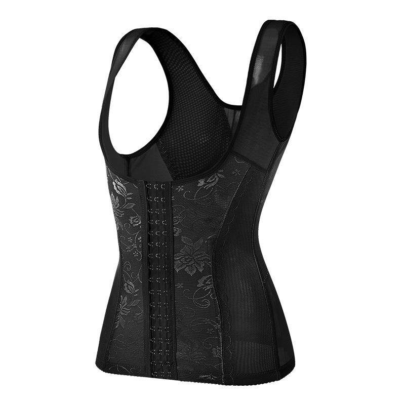 Breathable 3-Row Steel Boned Waist Shaping Vest with Lace & 17 Buttons