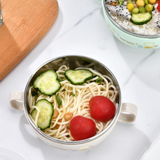 Kids Training Bowl Fall Resistance High Temperature Resistant with Lid Easy to Clean Dual Handles Dustproof Stainless Steel Cartoon Kids Bowl Toddlers