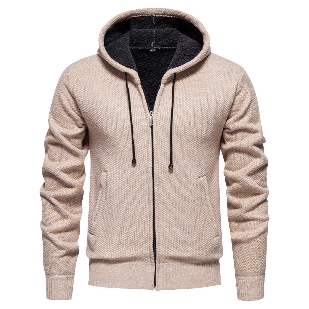 Men's Sweater With Thick Velvet Casual Knit Sweater, Fashionable Hooded Jacket For Men