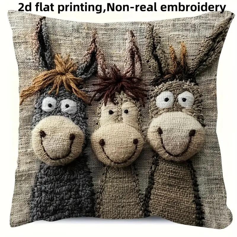 1pc Vintage Donkey Pillow Cover 18x18 Inch - Soft Polyester Decorative Cushion Case with Zipper Closure, Machine Washable Contemporary Design for Sofa