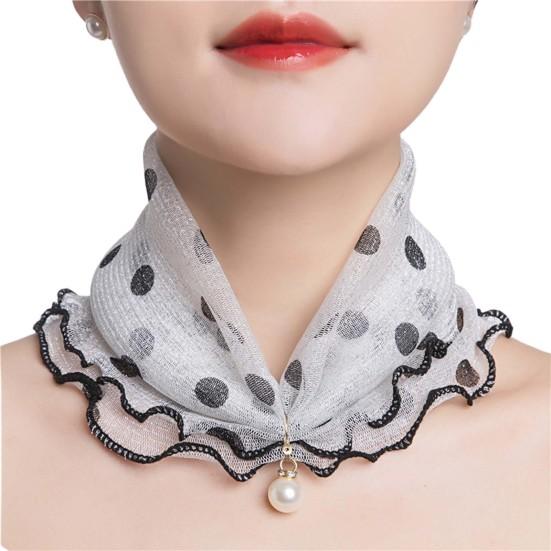 Scarf Painting Print Imitation Pearl Durable Ruffle Edge Lady Headscarf for Banquet