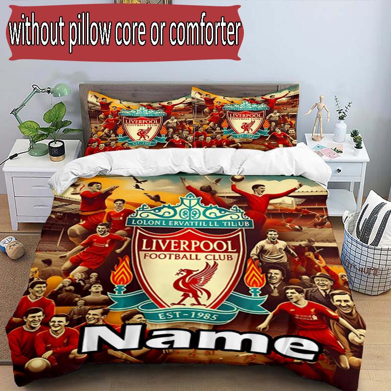 3pcs Duvet Cover Set (1*Duvet Cover + 2*Pillowcase, Without Core), Custom Name Football team F.C Pattern Bedding Set, Home Bedroom Decor Gift