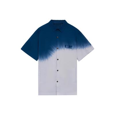 Color Block Gradient Tie-Dye Chinese Character Embroidered Casual Shirt Men Shirts Deep-Navy ASHS135-1