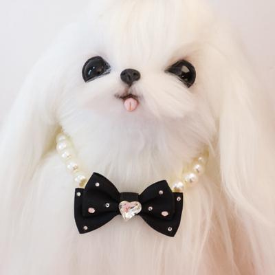 Faux Pearl Pet Collar Necklace with Bow for Dogs Cats Fancy Cat Wedding Collar Jewelry for Girl Cats Dogs Accessories