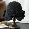Bucket Brim Hat Bowknot Straw Summer Hat Wide Decor Side Split Design