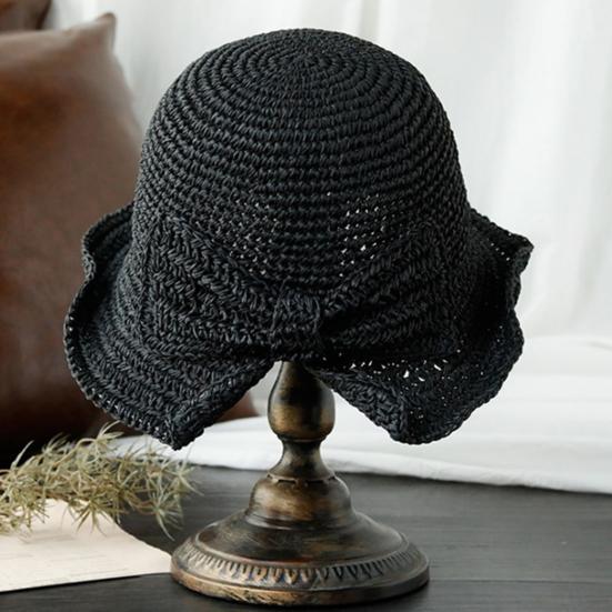 Bucket Brim Hat Bowknot Straw Summer Hat Wide Decor Side Split Design