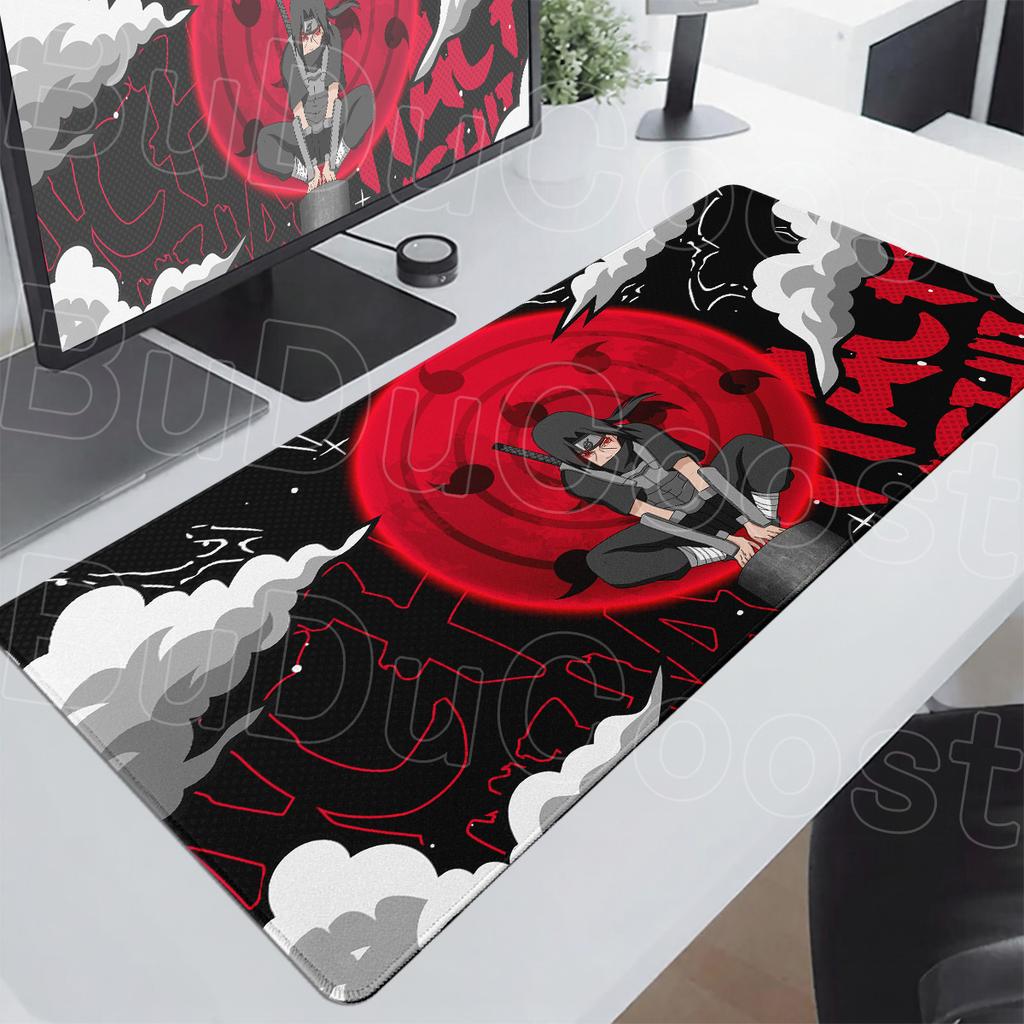 New Uchiha Itachi Mouse Laptop Gamer Speed Keyboard Mause Mat XXL Black And White Manga Naruto Office Table Pad with Stitch Edge