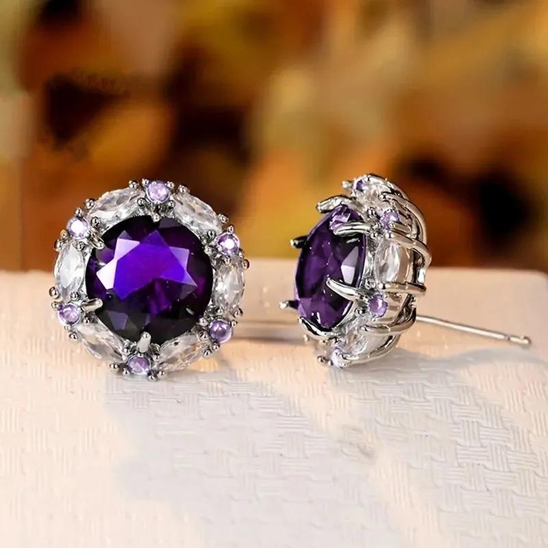 High-End Fashion Zircon Round Stud Earrings, Luxury Zircon Crystal Women'S Earrings, Jewelry Versatile Women'S Earrings