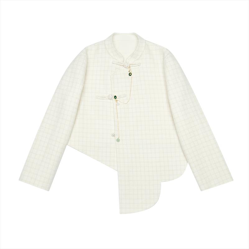 HECO Runyu New Chinese Style Waffle Wool Blend Short Jacket