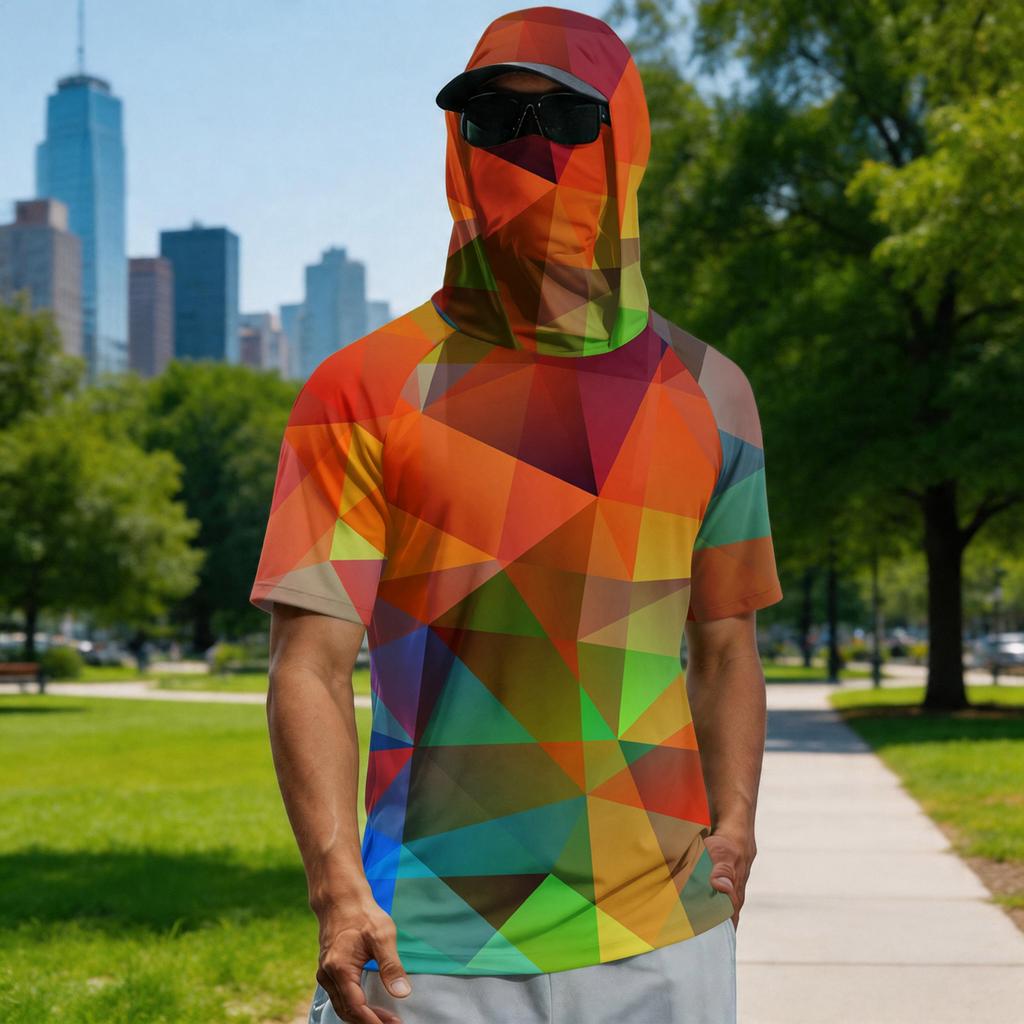 Men's Summer Camouflage Gradient Drying Short-sleeved T-shirt, Sun Clothing, Fishing, Fitness, Sports, Hooded Short-sleeved Shirt