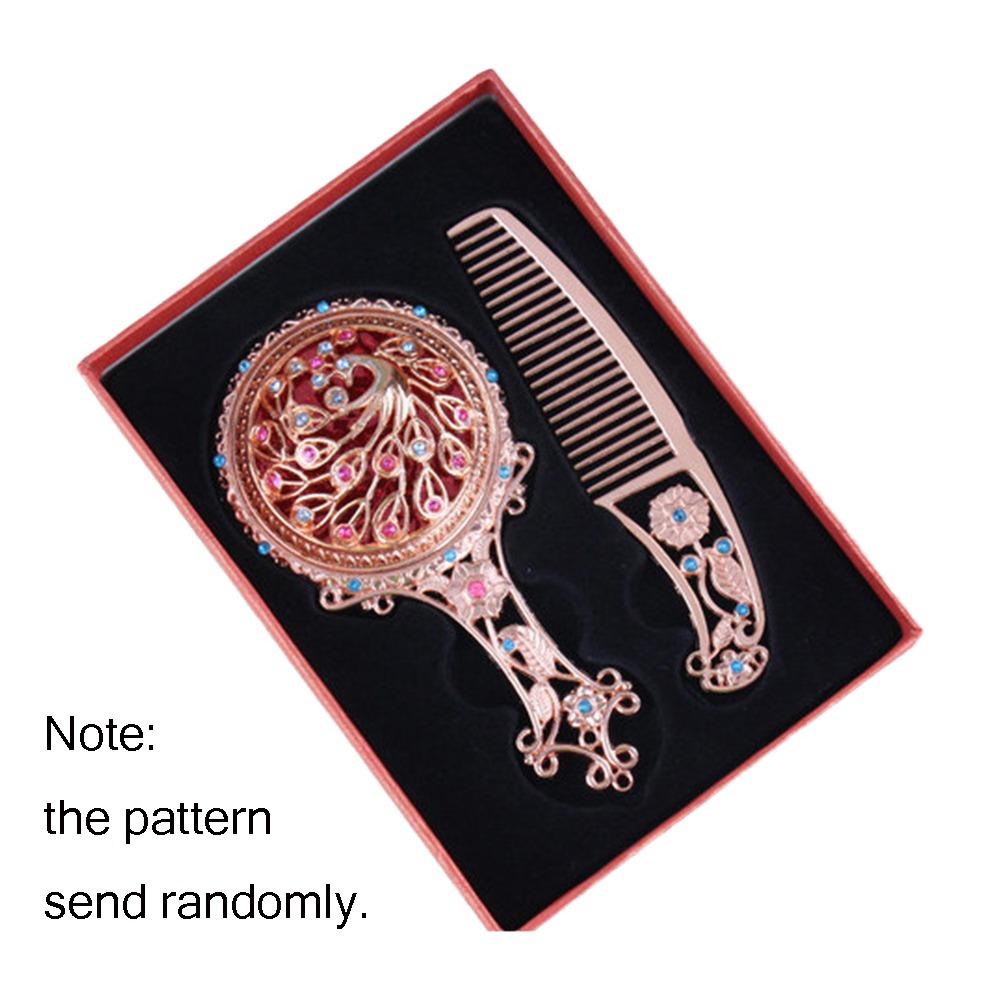 

Alloy Retro Mirror Comb Set Handheld Vanity Mirror for Travel and Daily Beauty Use Rose gold